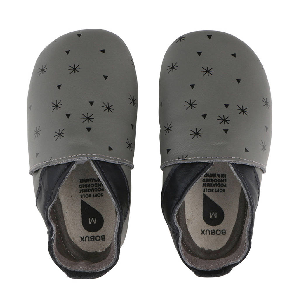Bobux Soft Soles leren babyslofjes grijs, Grijs/zwart