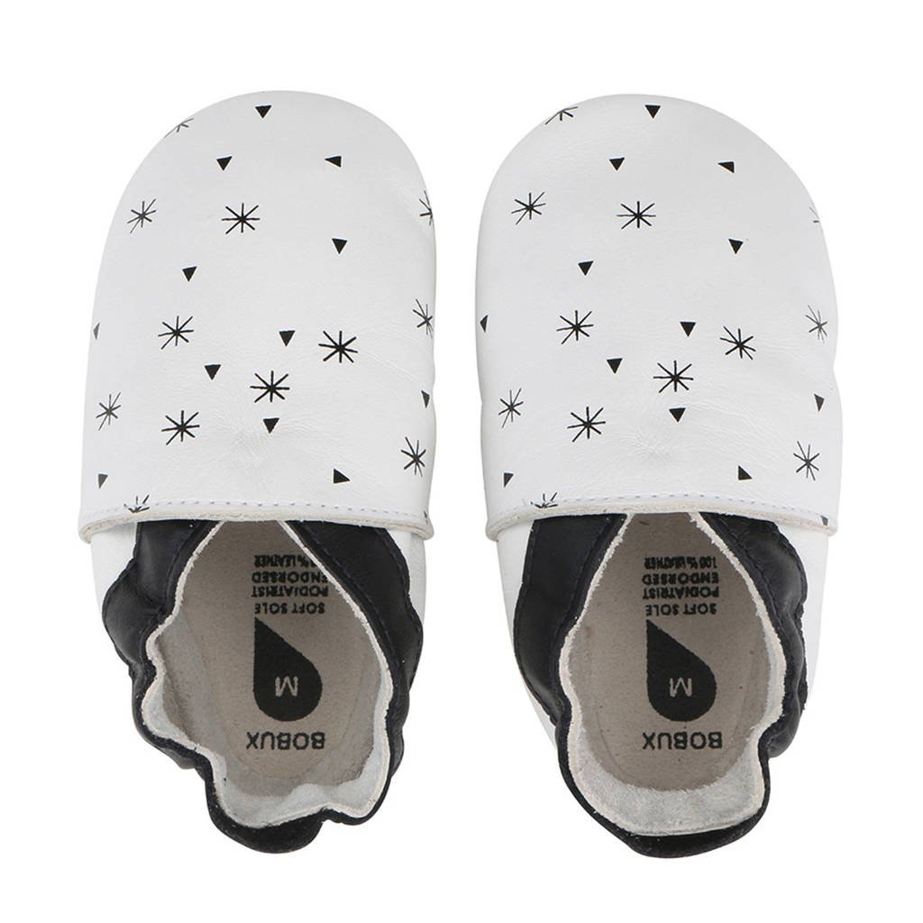 Bobux Soft Soles leren babyslofjes wit, Wit/zwart