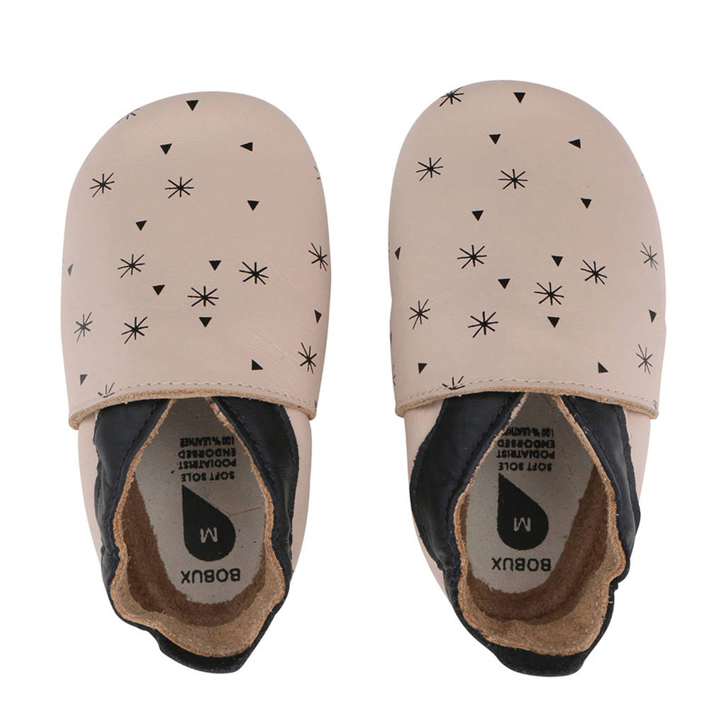 Bobux Soft Soles leren babyslofjes beige, Beige/zwart