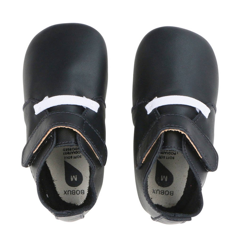 Bobux Soft Soles leren babyslofjes zwart, Zwart/wit