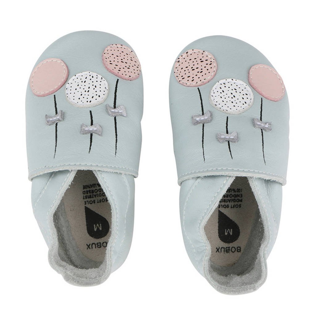 Bobux Soft Soles leren babyslofjes lichtblauw, Lichtblauw/roze