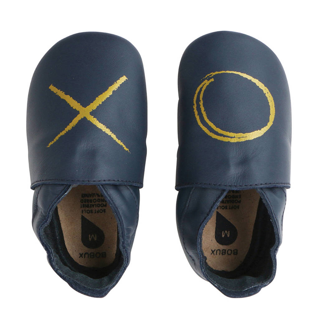 Bobux Soft Soles leren babyslofjes blauw/goud, Blauw/goud