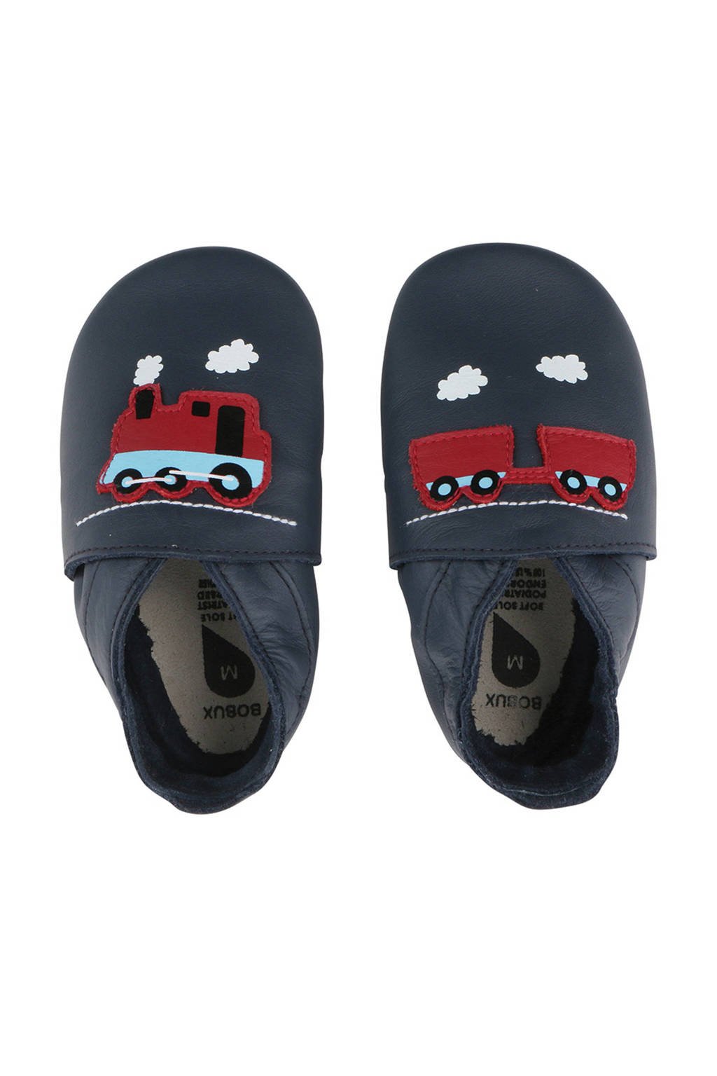 Bobux Soft Soles leren babyslofjes blauw, Blauw/rood