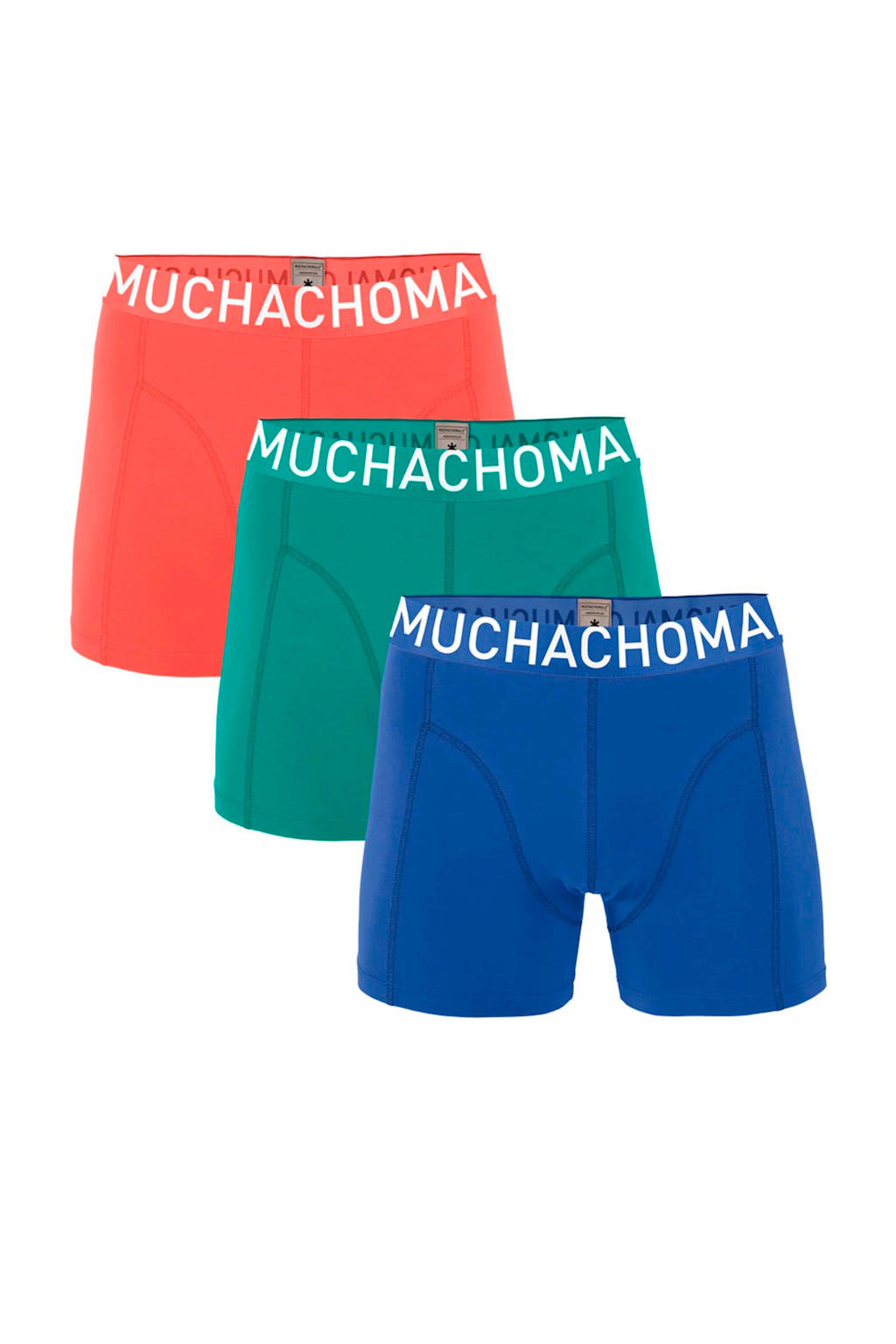 Muchachomalo boxershort Solid - set van 3 blauw/groen/rood, Blauw/groen/rood