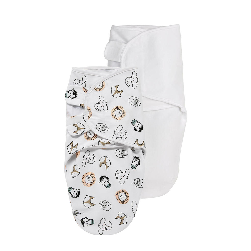 Meyco swaddle 2-pack 0-3 mnd Animal/Uni wit