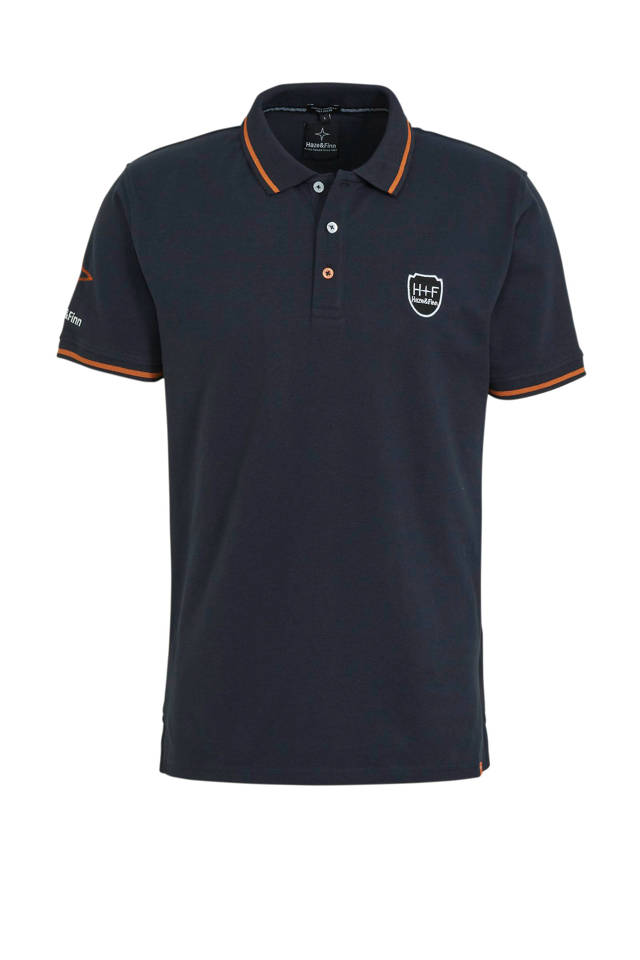Haze & Finn regular fit polo blauw/oranje | wehkamp