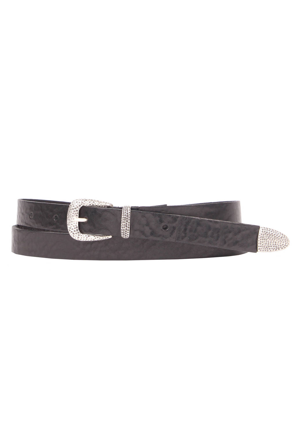 Legend leren riem zilver, Zwart/zilver
