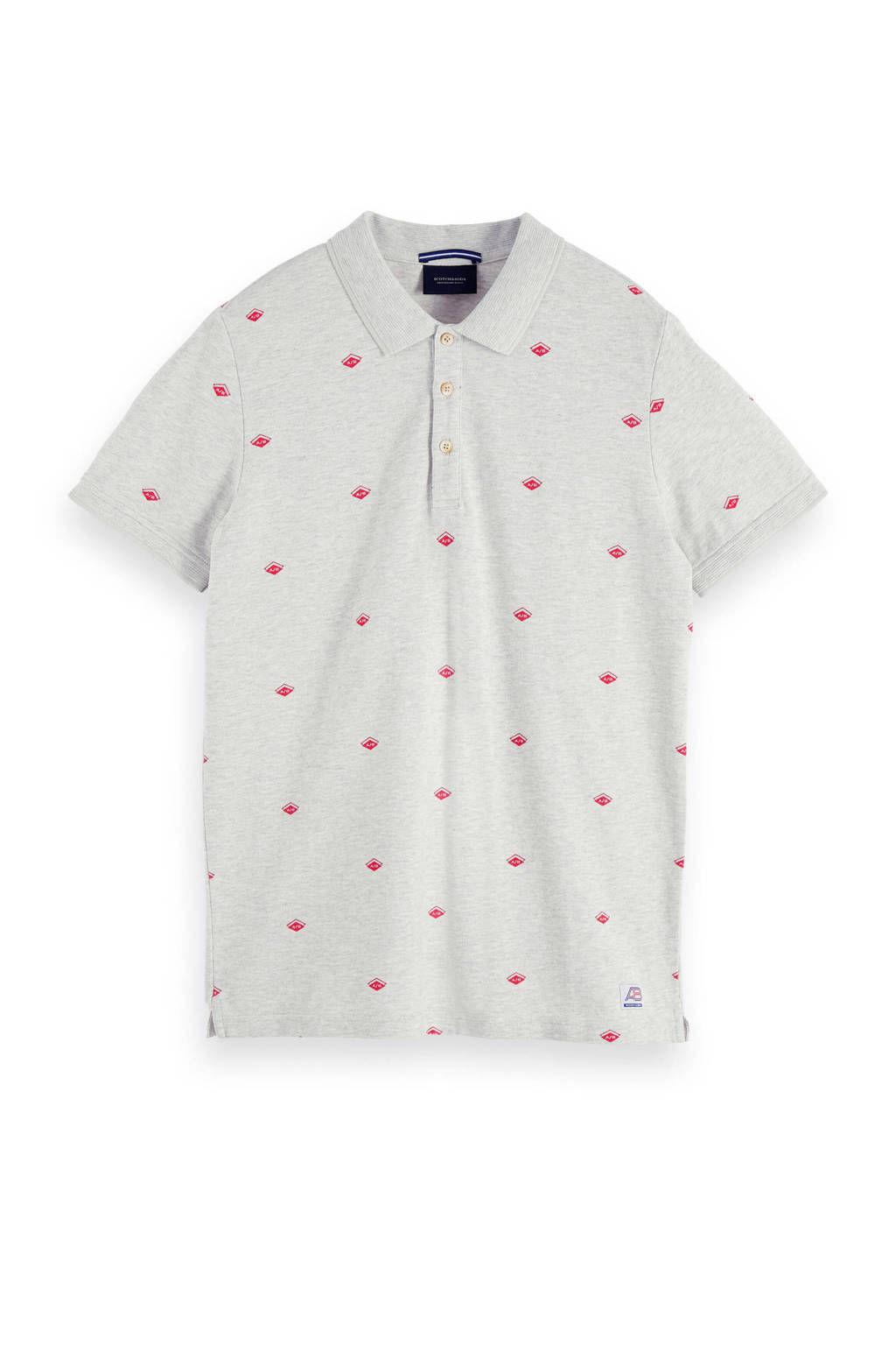 Scotch & Soda Amsterdams Blauw regular fit polo met all over print lichtgrijs/rood, Lichtgrijs/rood