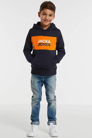 hoodie Jonah met logo zwart/oranje
