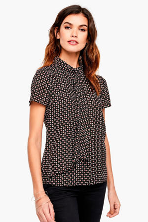 top met all over print en plooien zwart