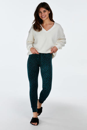 Casual velours lounge legging donkergroen