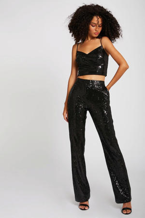 crop top met pailletten zwart
