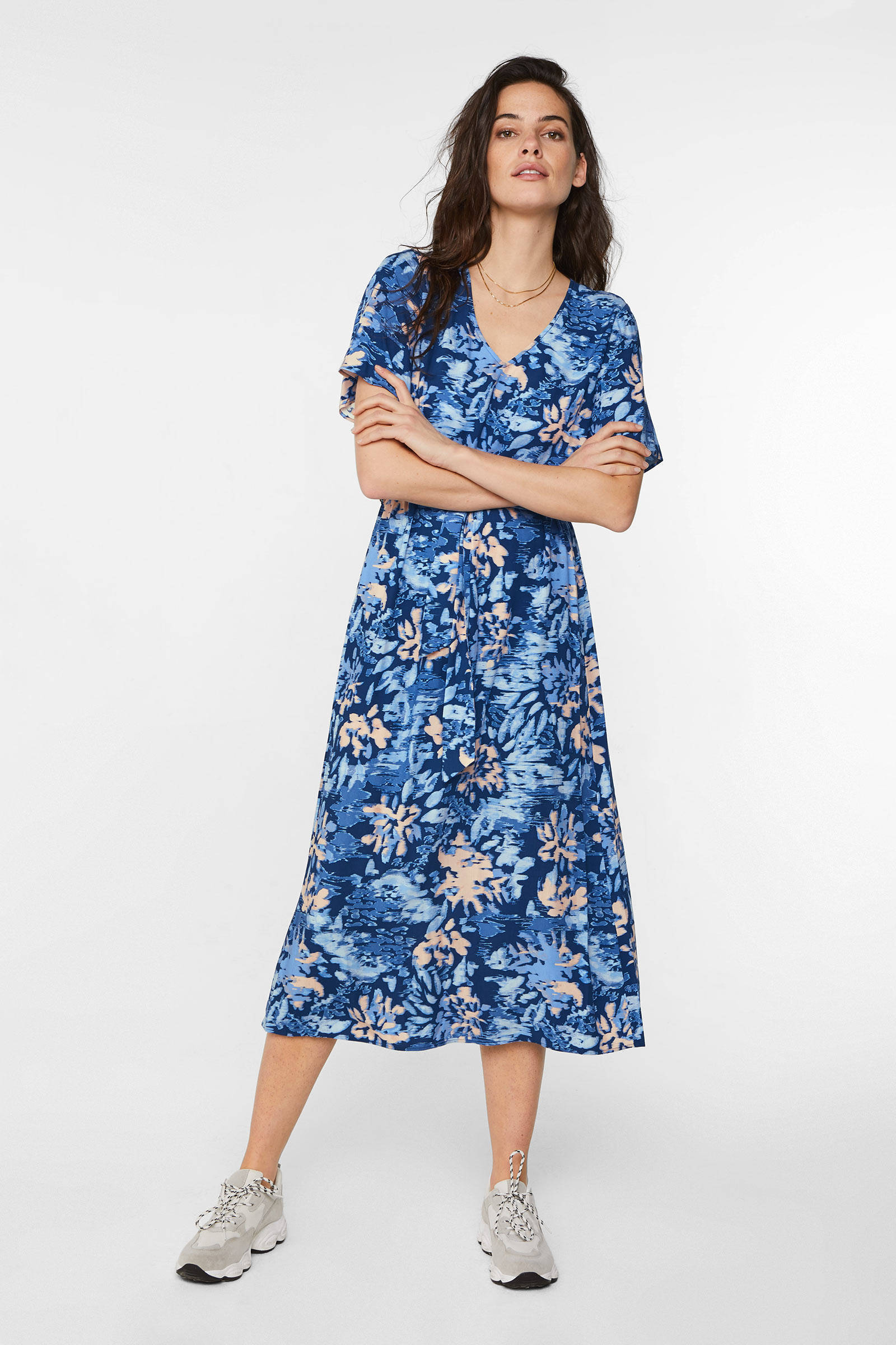 Mode Jurken Maxi-jurken Kleemeier Hof Maxi-jurk blauw-wolwit volledige print elegant 
