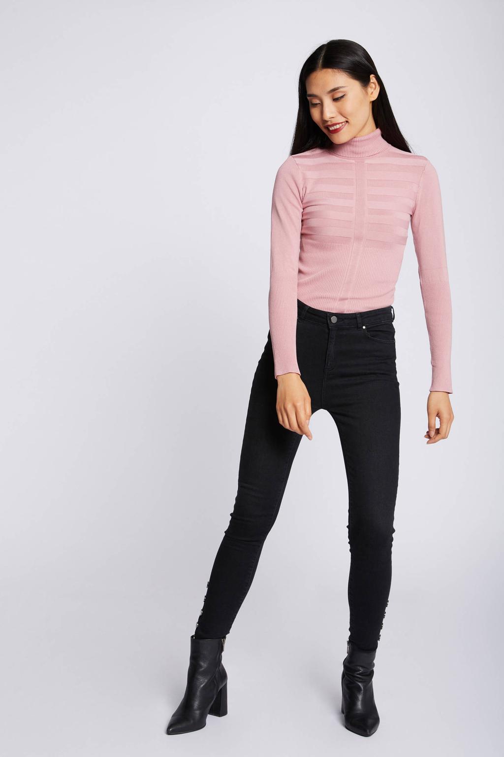 Roze dames Morgan coltrui van viscose met effen, lange mouwen en opstaande kraag