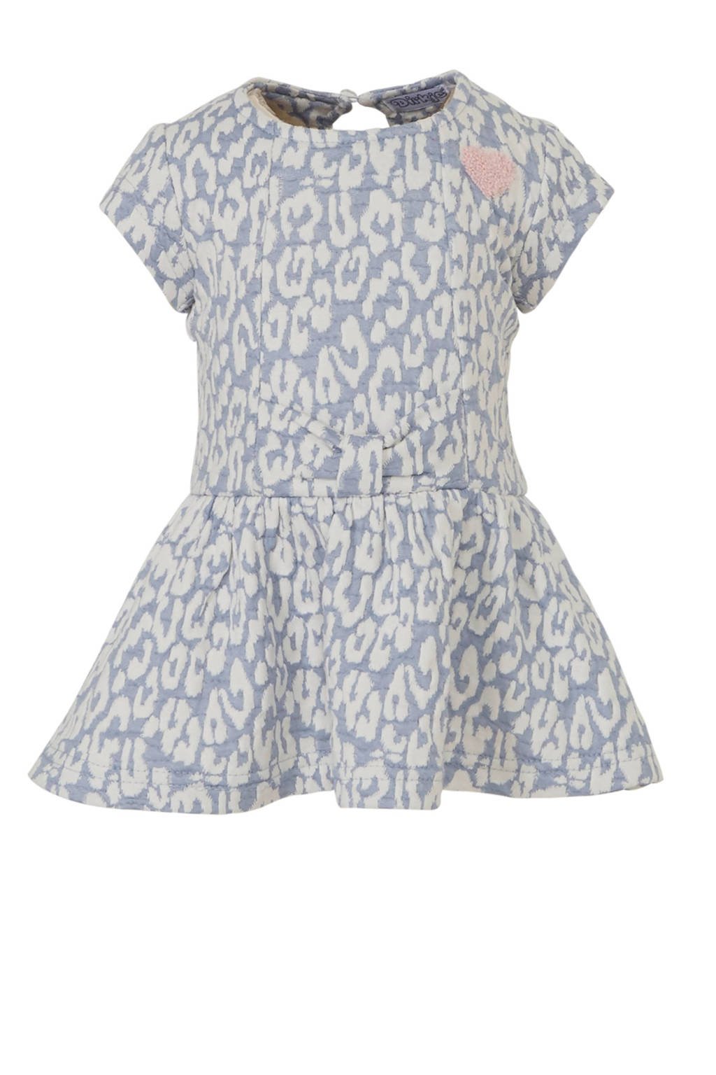 Dirkje baby jurk met panterprint en 3D applicatie lichtblauw/wit/lichtroze