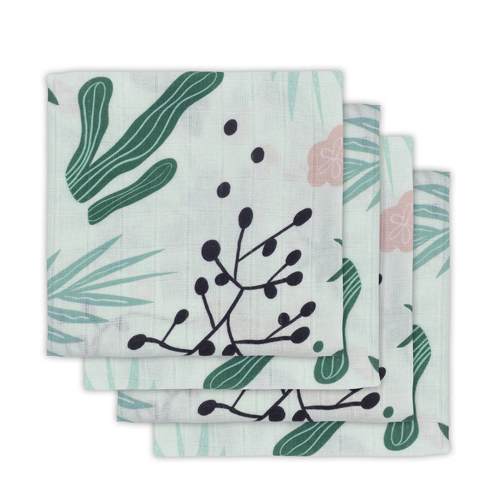 Jollein hydrofiele luiers 70x70 cm Leaves - set van 4, Multi