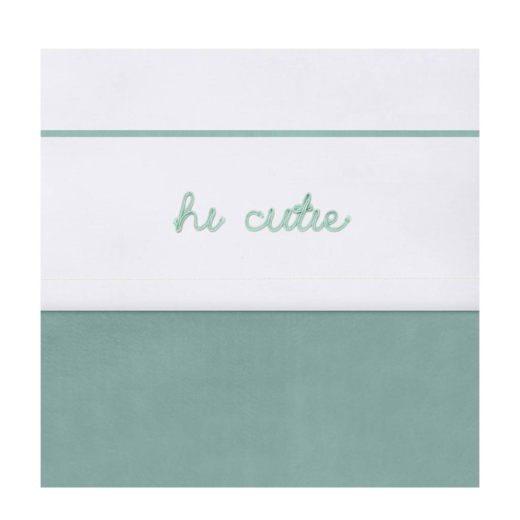 Jollein beby ledikantlaken 120x150 cm Hi cutie ash green, Wit/groen