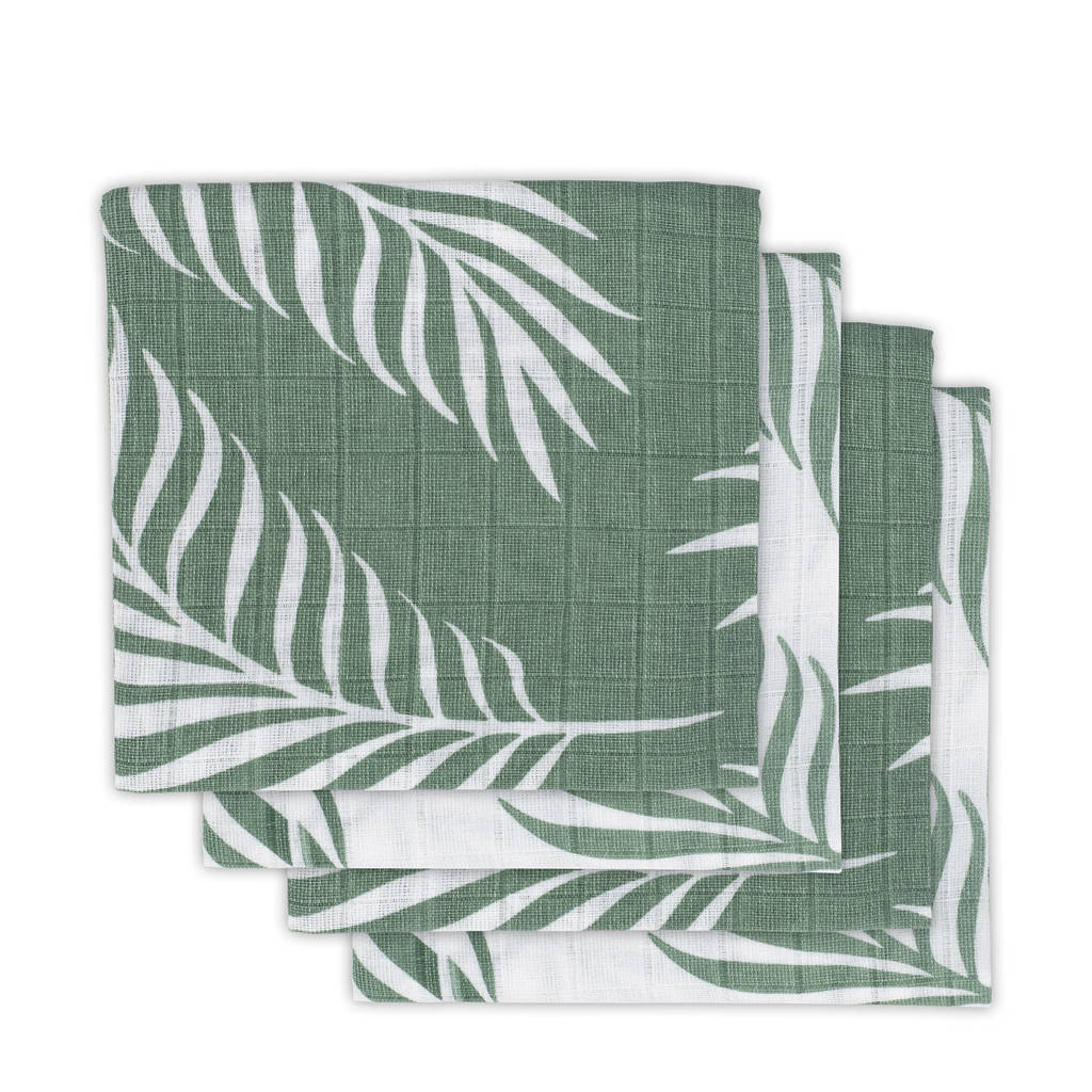 Jollein hydrofiele luiers 70x70 cm Nature ash green - set van 4, Groen/wit