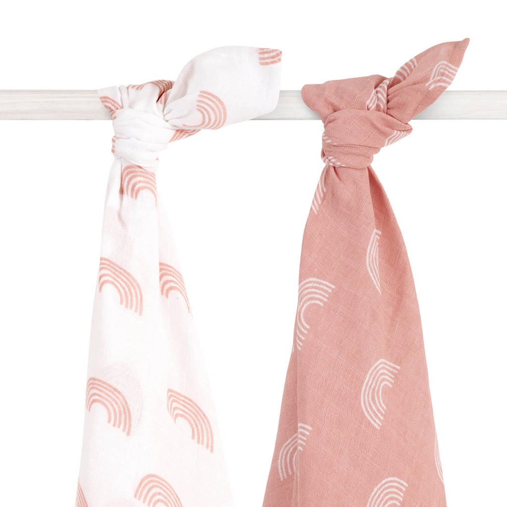 Jollein hydrofiele multidoek large 115x115 cm Rainbow blush pink - set van 2, Roze/wit