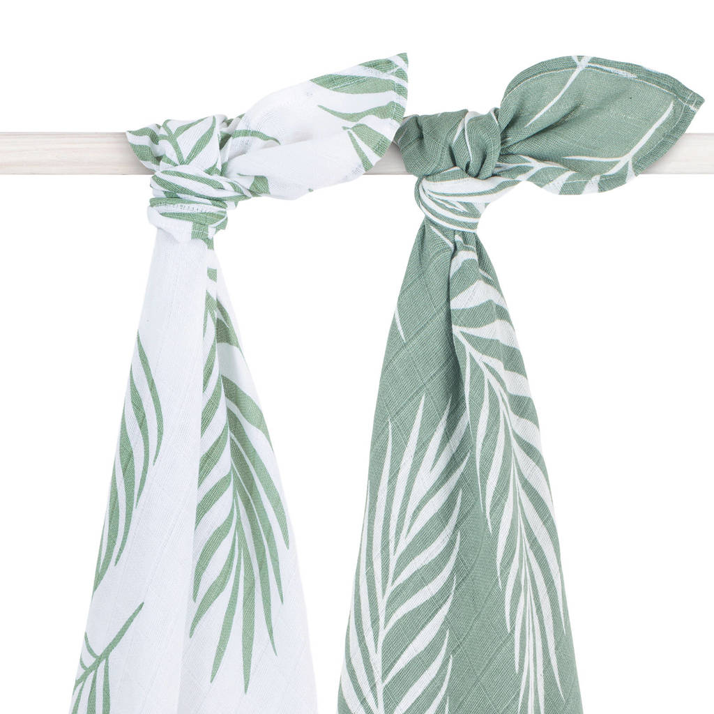 Jollein hydrofiele multidoek large 115x115 cm Nature ash green - set van 2, Groen/wit