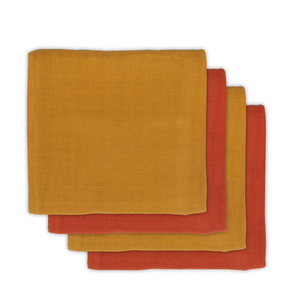 Jollein bamboe hydrofiele doek 70x70 cm Mustard rust - set van 4