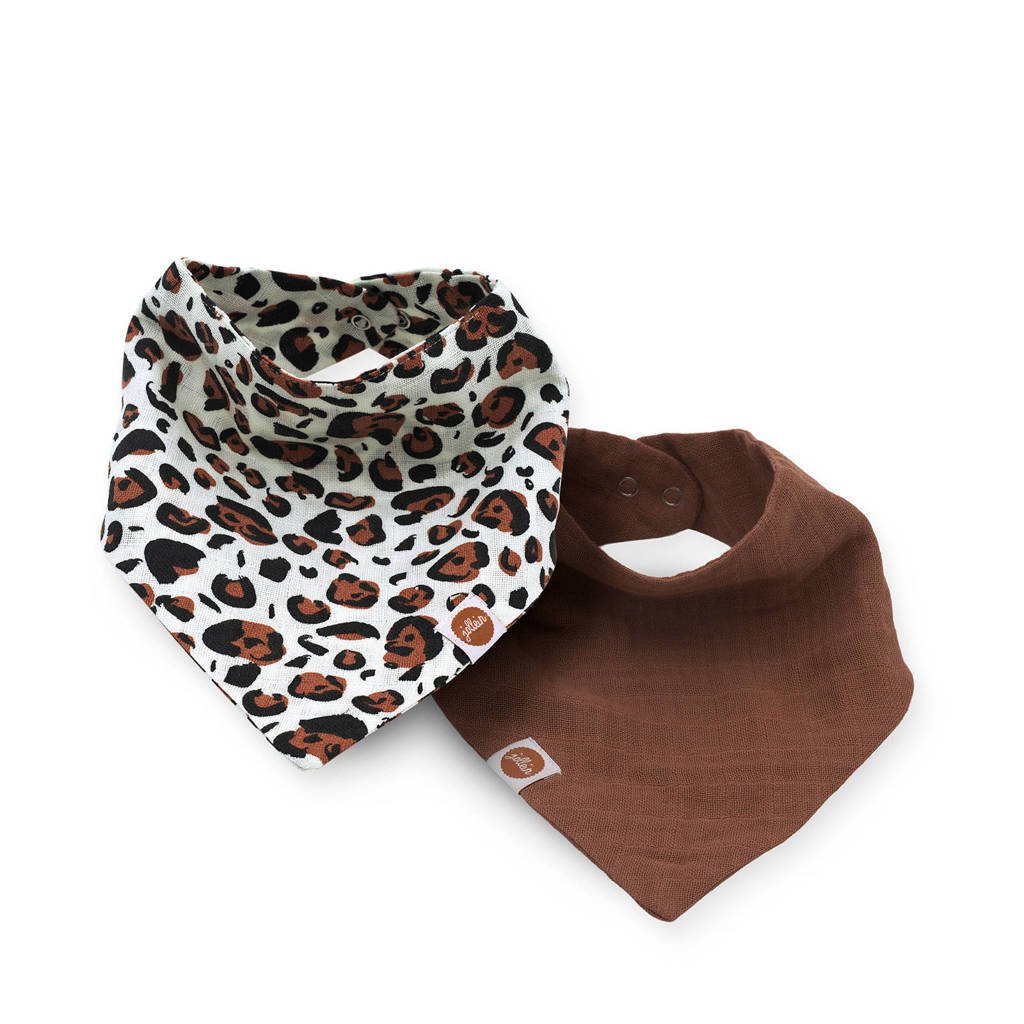 Jollein slab bandana hydrofiel Leopard natural - set van 2, Bruin/beige