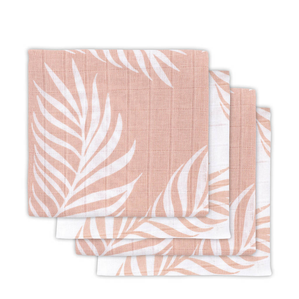 Jollein hydrofiele luier 70x70 cm Nature pale pink - set van 4, Lichtroze/wit