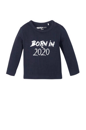 baby longsleeve met tekst donkerblauw/wit