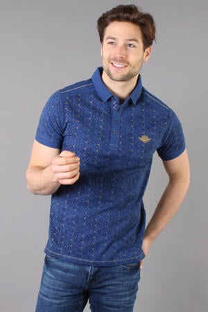 slim fit polo met all over print blauw