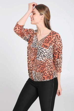top met all over print roodbruin