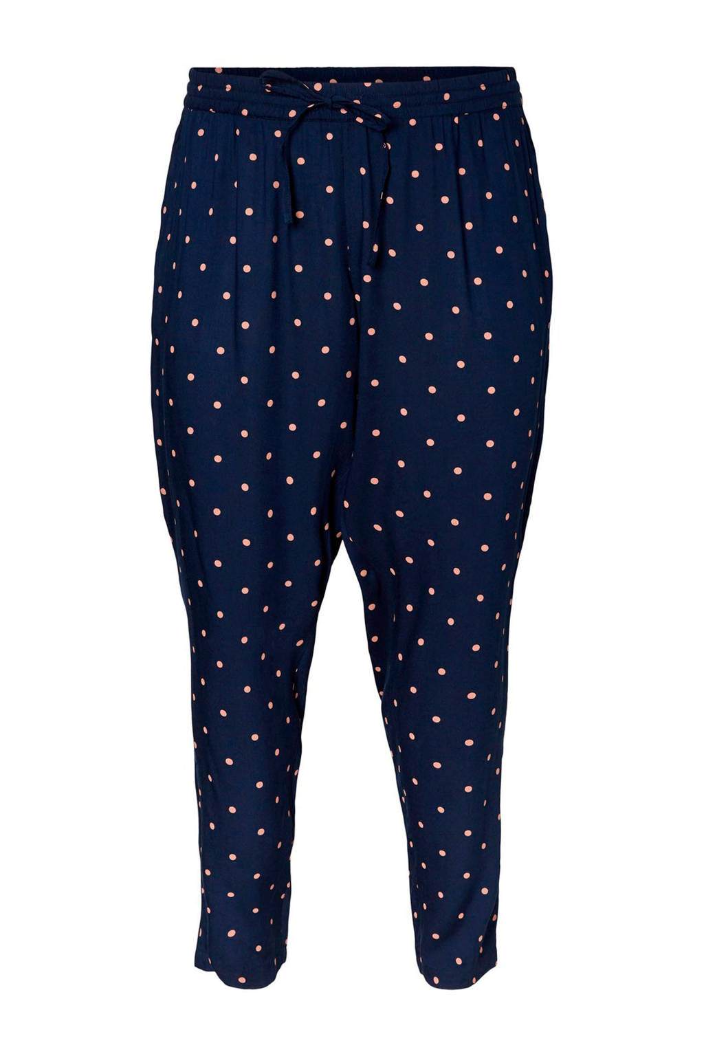 JUNAROSE high waist tapered fit broek met stippen donkerblauw, Donkerblauw