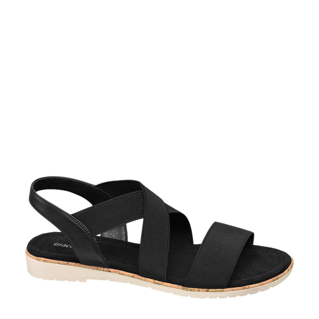 Zwarte dames Graceland sandalen van imitatieleer+textiel/voering: textiel