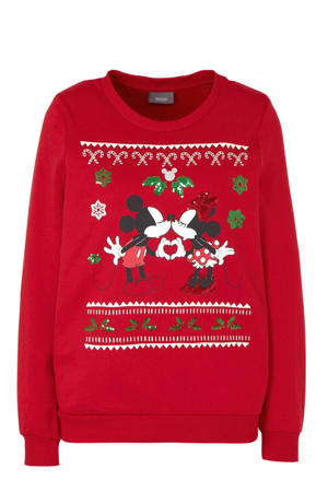 Yessica trui met all over print en glitters rood