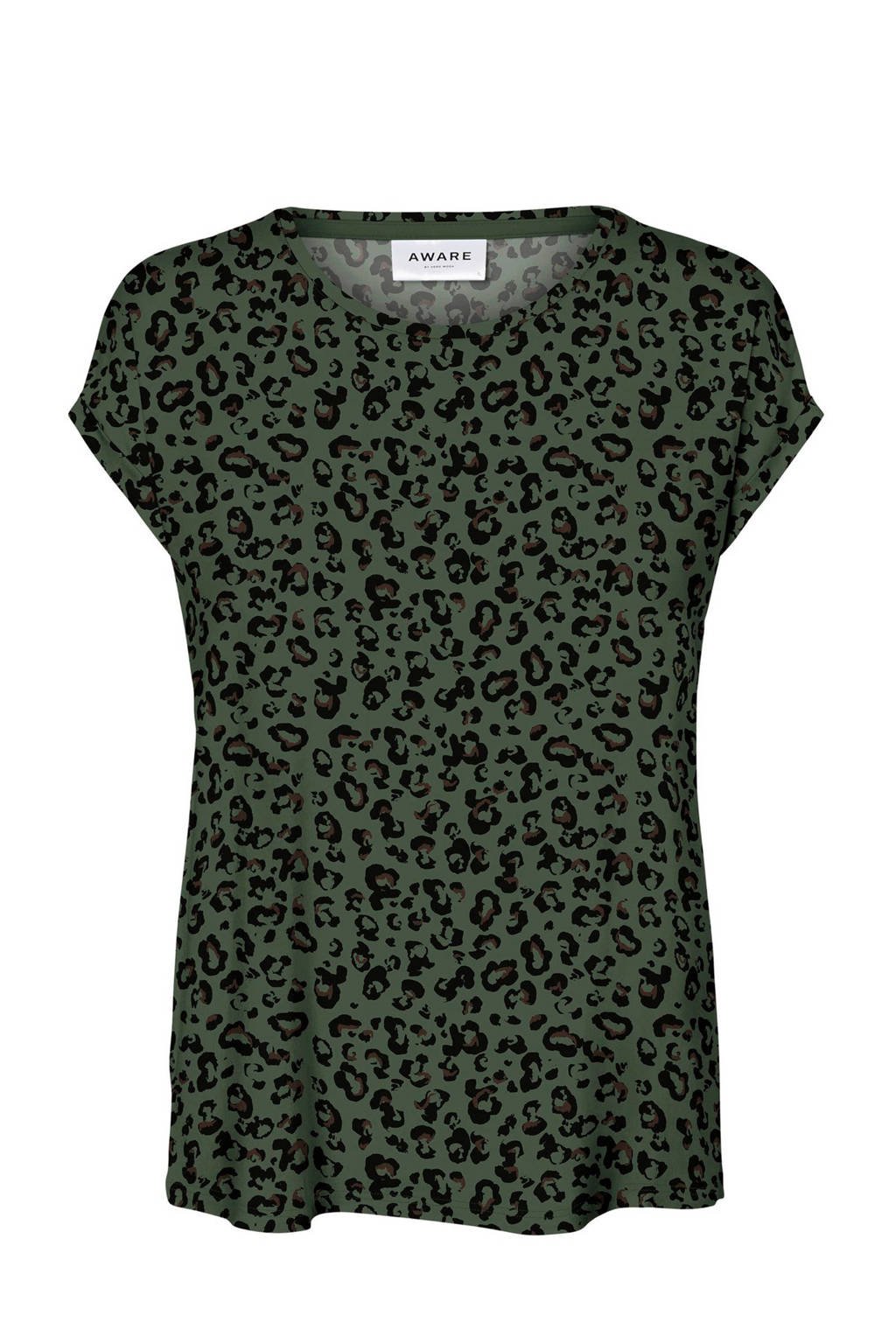 AWARE by VERO MODA T-shirt met panterprint groen, Groen