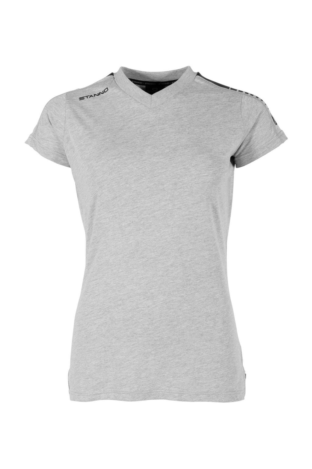 Grijze dames Stanno sport T-shirt melange van katoen met korte mouwen en V-hals
