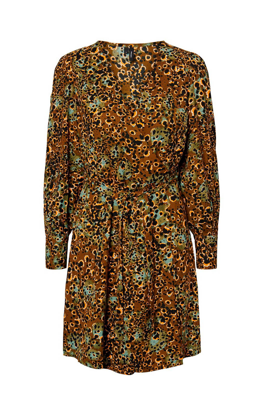 VERO MODA wikkeljurk met all over print en plooien bruin/groen, Bruin/groen