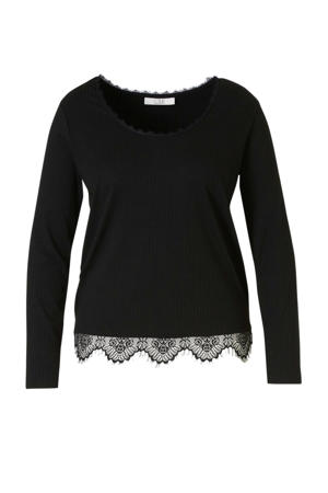 XL Clockhouse ribgebreide longsleeve met kant zwart