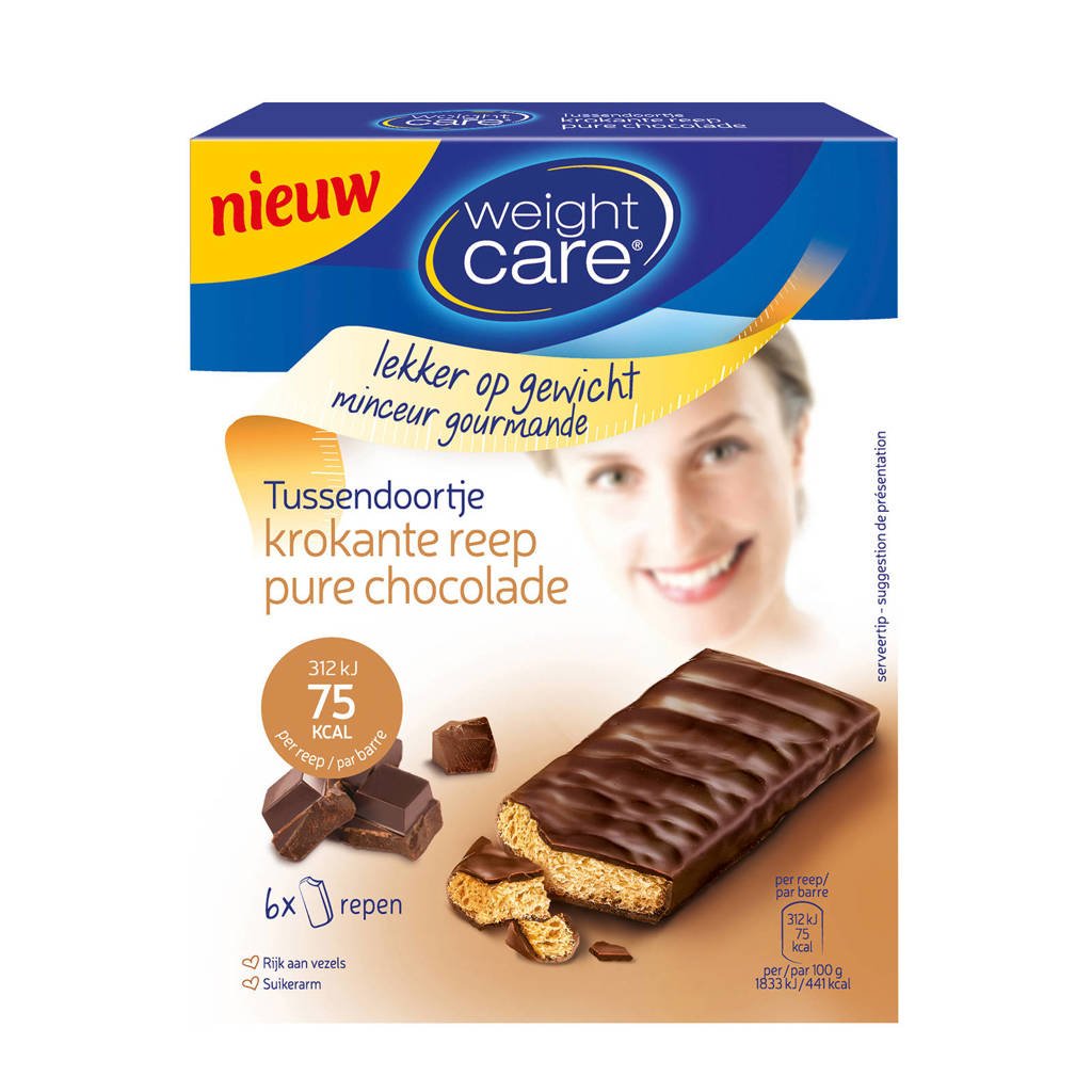 Weight Care Tussendoortje Krokante Reep pure chocolade -6 stuks