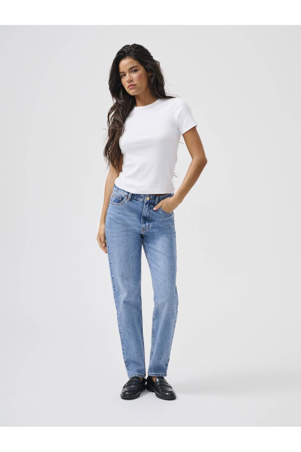 ONLY cropped high waist straight fit jeans ONLEMILY denim medium blue regular