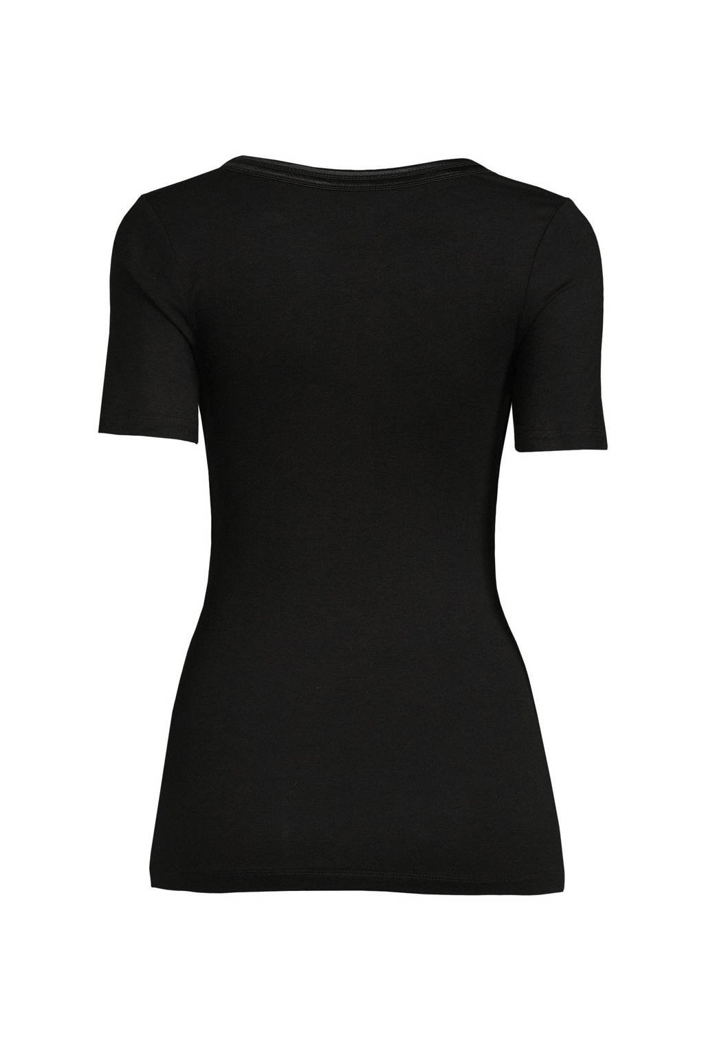 Zwarte dames ICHI T-shirt Ihzola van viscose met korte mouwen en ronde hals