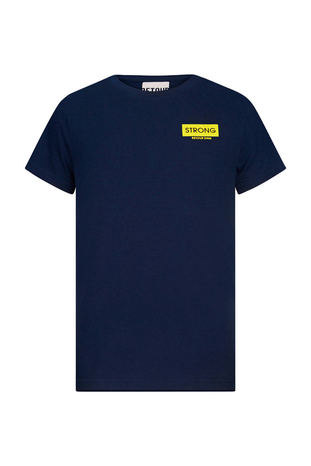 Retour Denim T-shirt Melvin met logo donkerblauw/geel, Donkerblauw/geel
