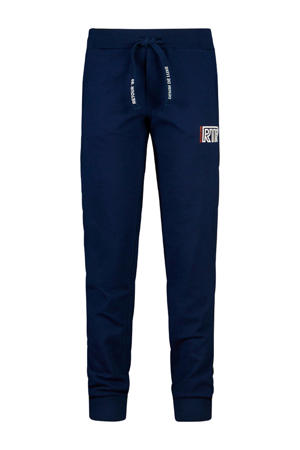 regular fit broek Nico met tekst donkerblauw/wit