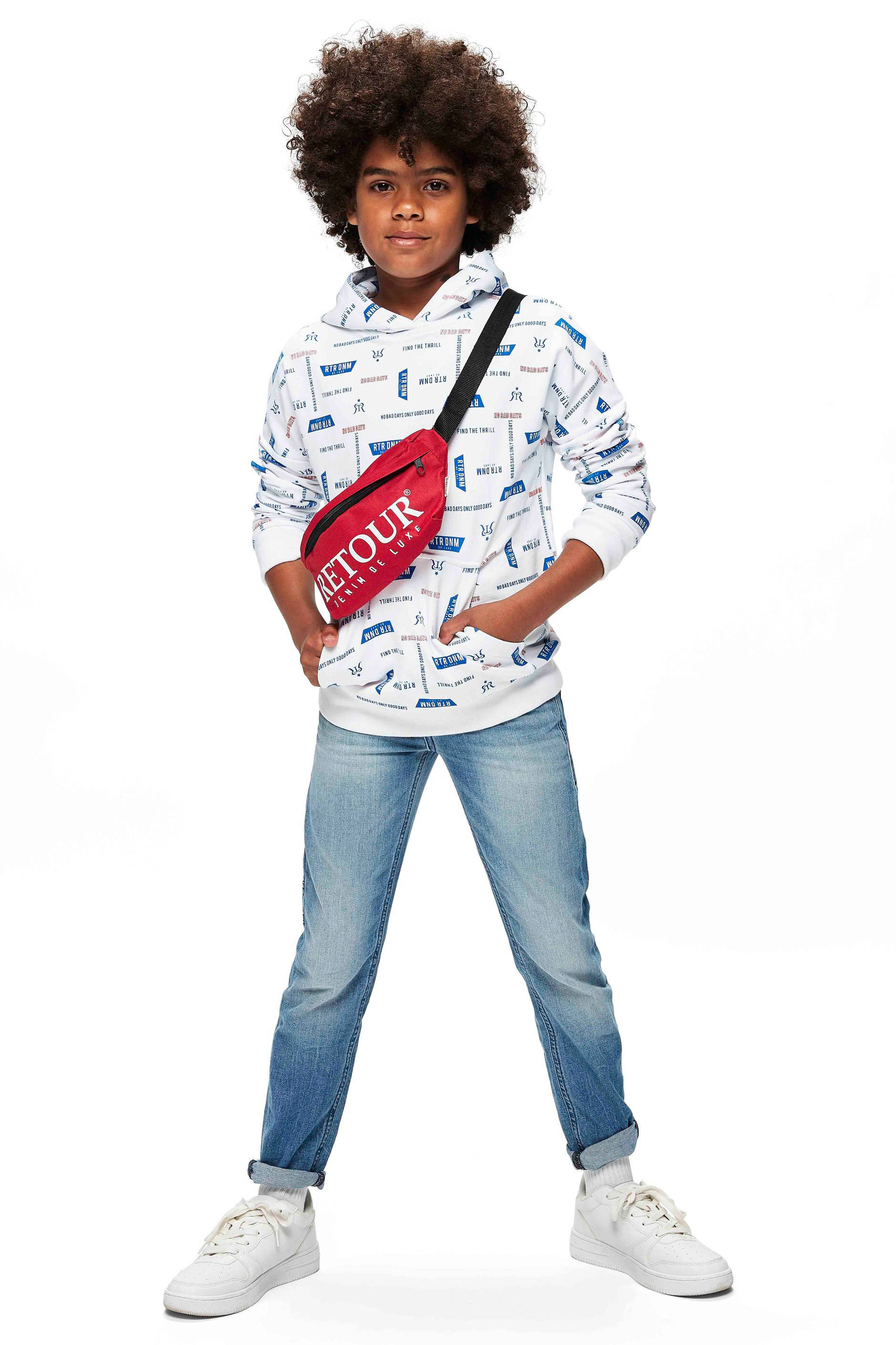 Retour Denim hoodie James met all over print witblauwrood Retour Denim hoodie James met all over print witblauwrood