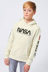 Ecru jongens America Today Junior hoodie NASA Semuel van sweat materiaal met tekst print, lange mouwen en capuchon
