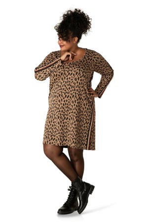 jersey jurk met all over print camel/bruin/zwart