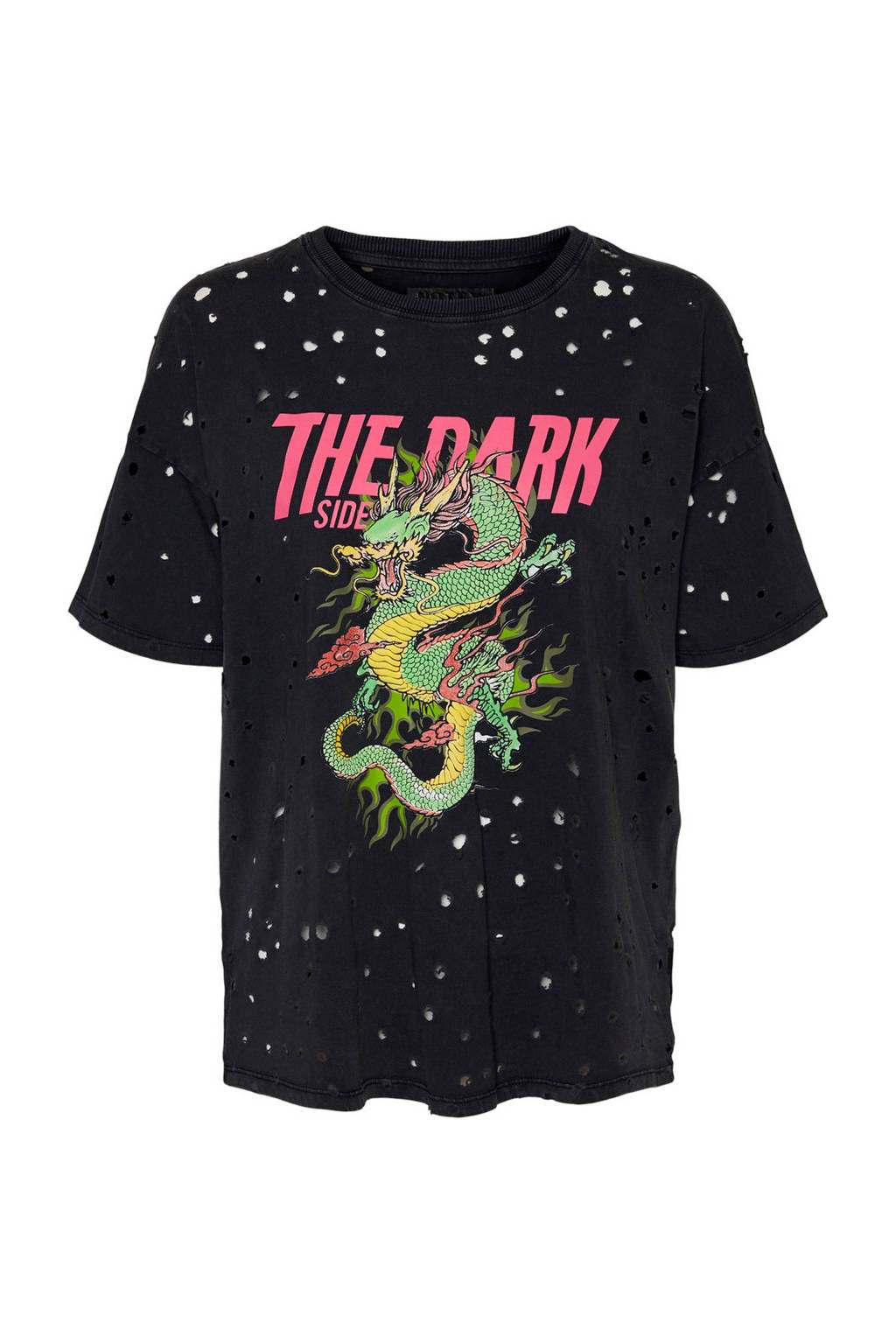 NOISY MAY T-shirt met printopdruk en open detail zwart, Zwart