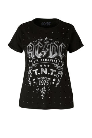 XL Clockhouse T-shirt met printopdruk en sierstenen zwart