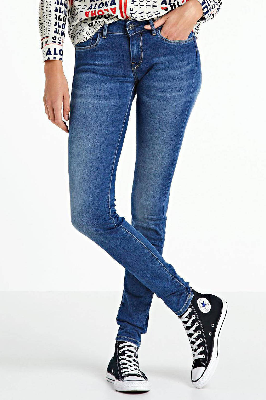 Blauwe dames Pepe Jeans skinny jeans Soho van denim met regular waist en rits- en knoopsluiting
