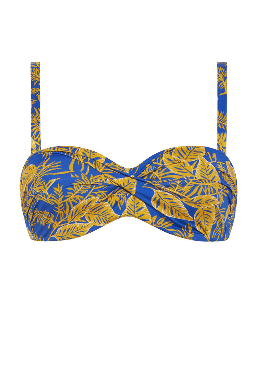 Cyell strapless bandeau bikinitop met all over pirnt blauw/geel, Blauw/geel/ivoor