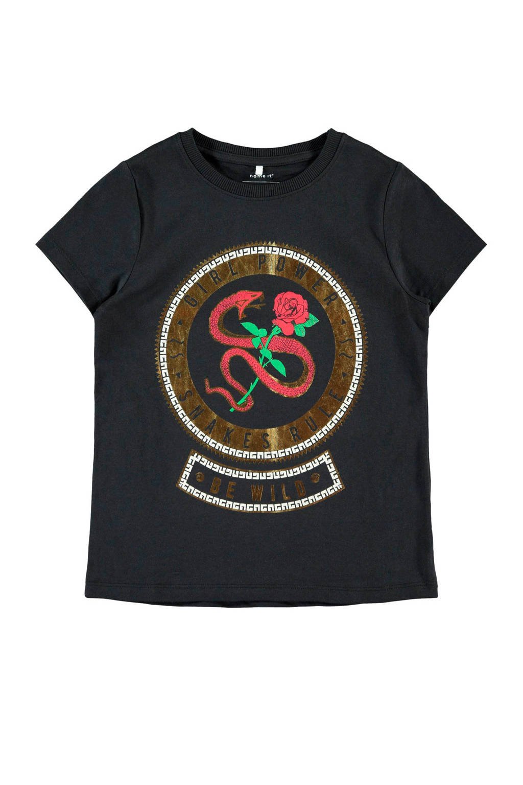NAME IT KIDS T-shirt met printopdruk zwart/goud/rood, Zwart/goud/rood
